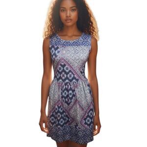 XHILARATION BLUE, PINK, & CREAM FLORAL DESIGN DRESS SZ.M EUC.